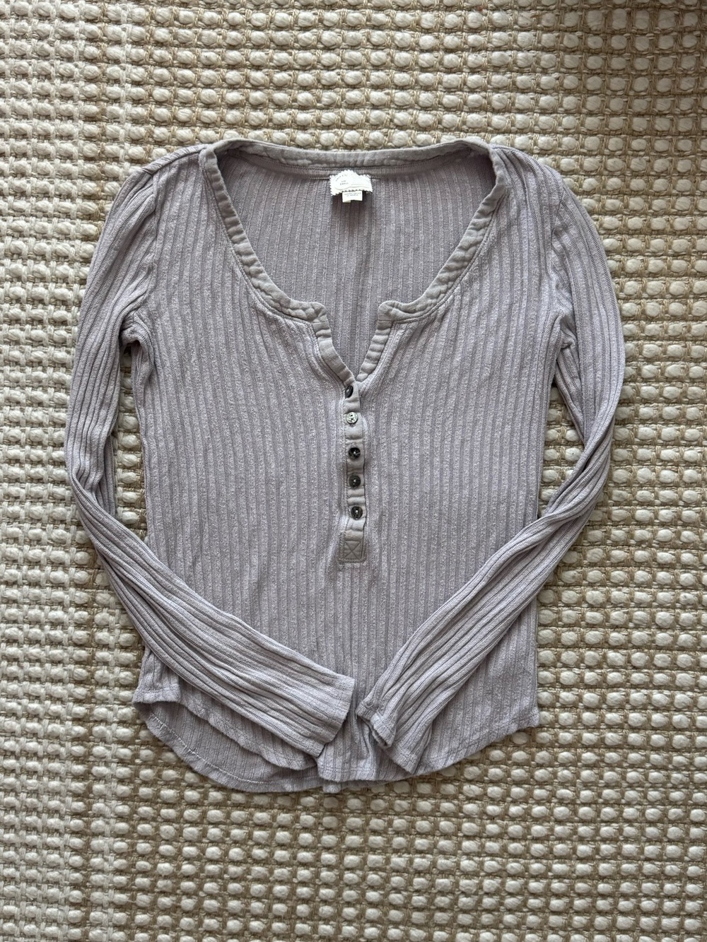 Anthropologie Ribbed Henley Long Sleeve Top